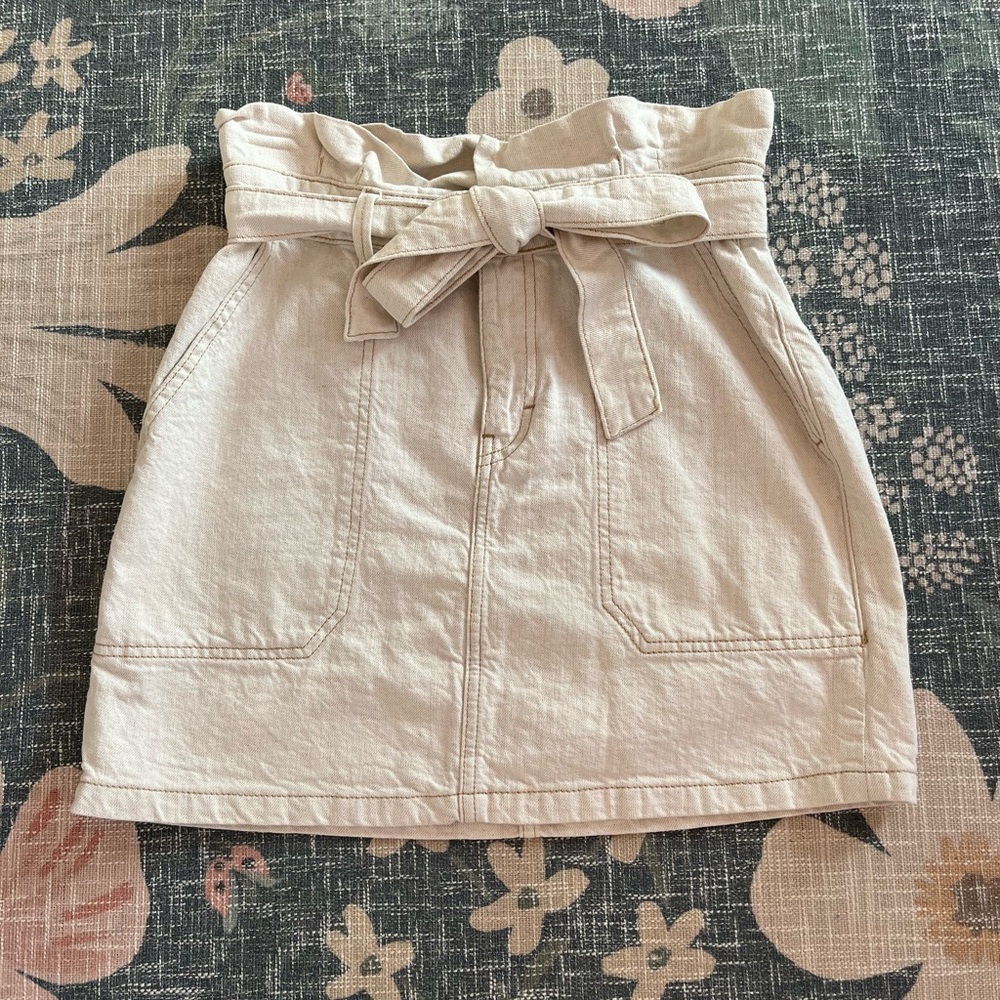 Free People Cream Mini Skirt with Tie-Waist